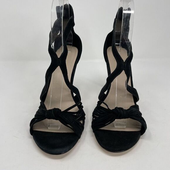 SANDRO Paris Strappy Sandals Womens 39 US 8 Black Suede Heels Zipper - Picture 3 of 11